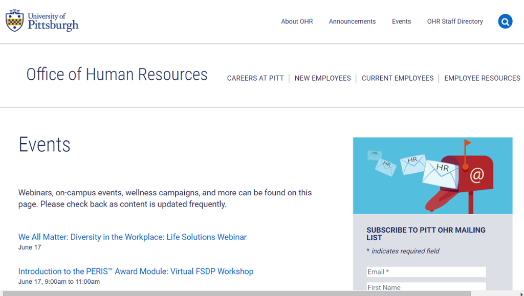 Human Resources Calendar of Events All Campuses My Pitt